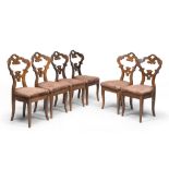 Six walnut-tree chairs, central Italy 19th century. Measures cm. 98 x 48 x 50.SEI BELLE SEDIE IN