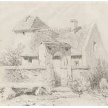 Pio Joris (Rome 1843 - 1921). Landscape with church. Pencil on paper, cm. 18 x 19.PIO JORIS (Roma