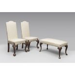 Two oak chairs and a stool, England 19th century. Measures cm. 46 x 89 x 47.DUE SEDIE E UNO SGABELLO