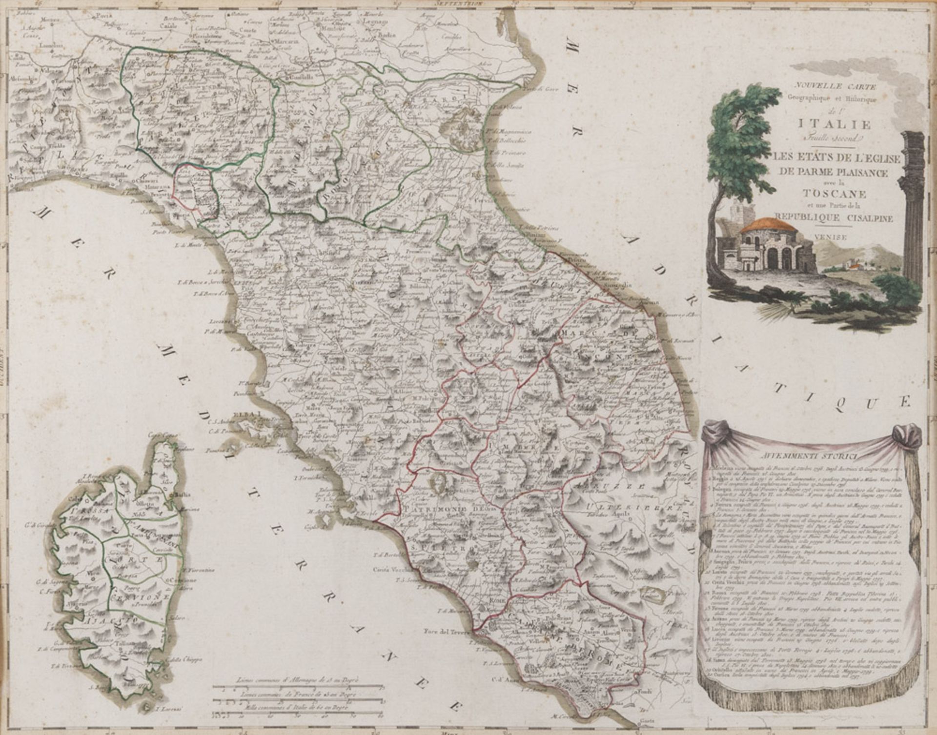 French engraver, early 19th century. State of the Church in Parma and Tuscany. Color geographical