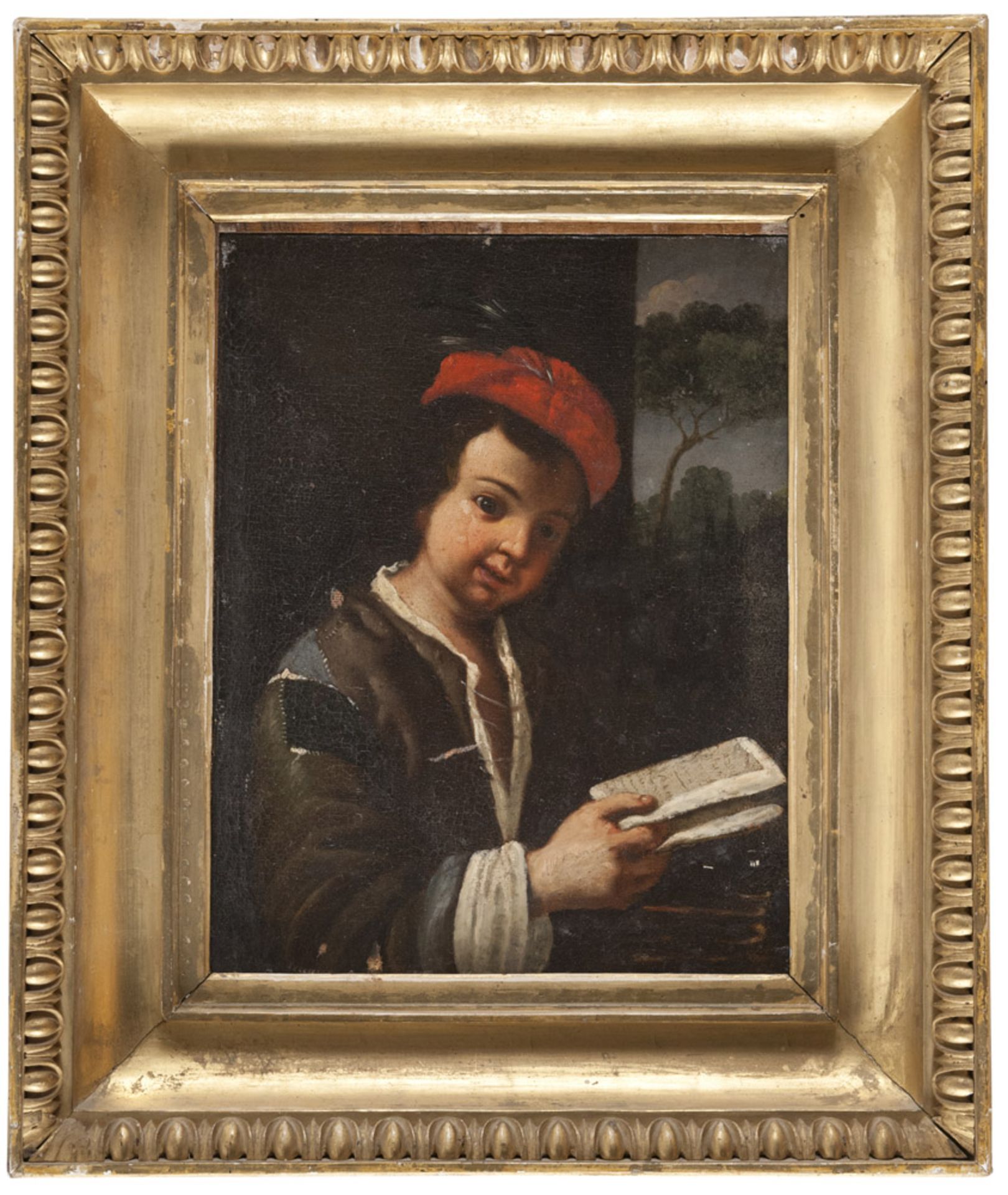 Antonio Mercurio Amorosi (Comunanza 1660 - Rome 1738). Little boy with primer. Oil on canvas, cm. 39