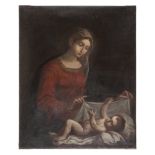 Tuscan painter, 17th century. The Virgin of the veil. Oil on canvas, cm. 79 x 635.PITTORE TOSCANO,