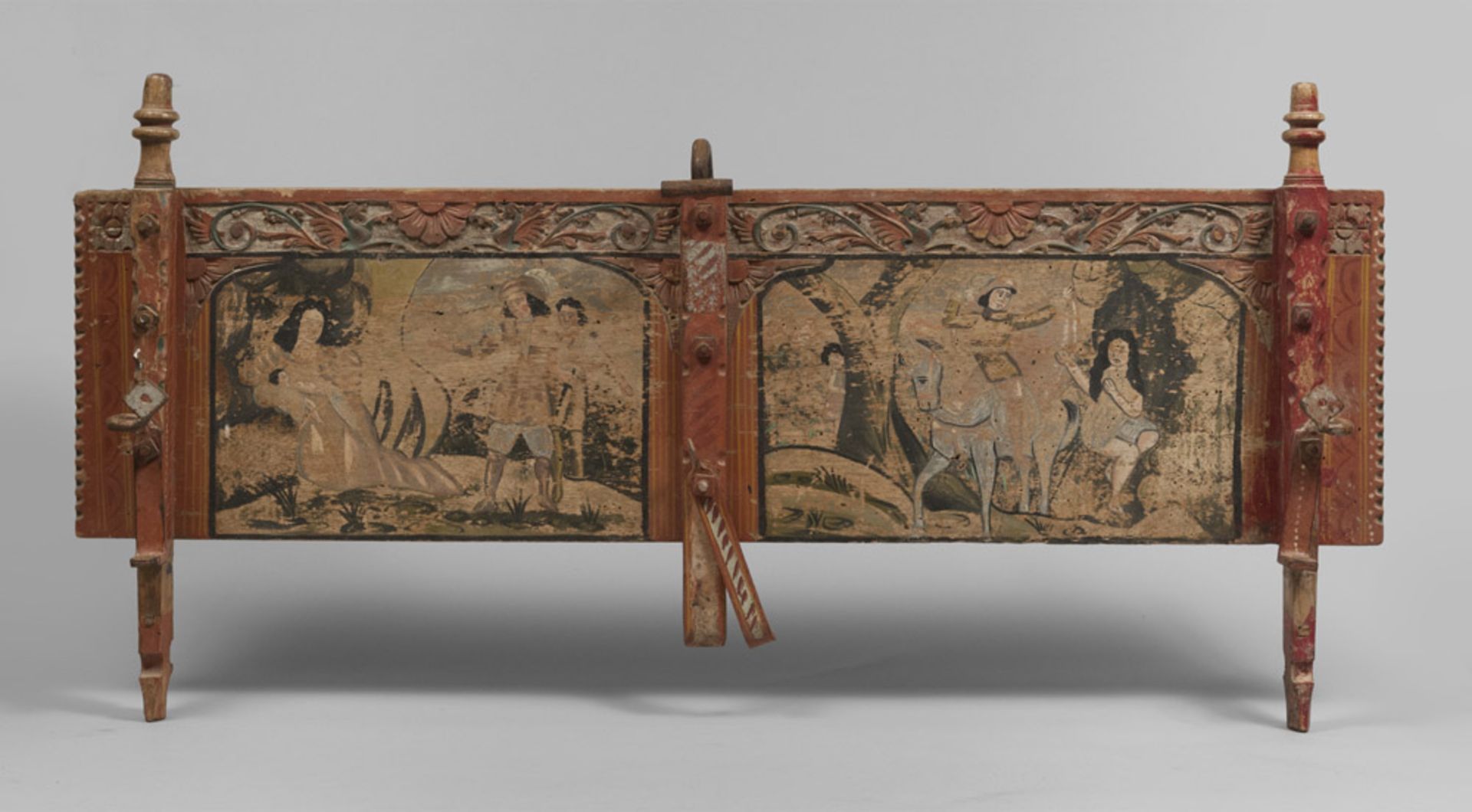 Wood lacquered bar of Sicilian wheelbarrow with iron finishes, 19th century. Measures cm. 56 x 111.
