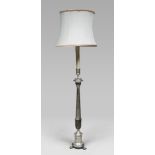 SILVERED METAL FLOOR-LAMP, 20TH CENTURY of eighteenth-century line, with stem coated to leaves.