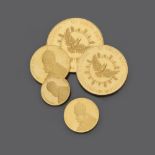 FIVE COINS in yellow gold, engraved with papal coats of arms. Title'900. Total weight gr. 125,30.