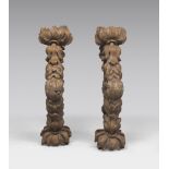 Pair of lacquered and giltwood elements, Baroque period. Length cm. 72. COPPIA DI ELEMENTI IN