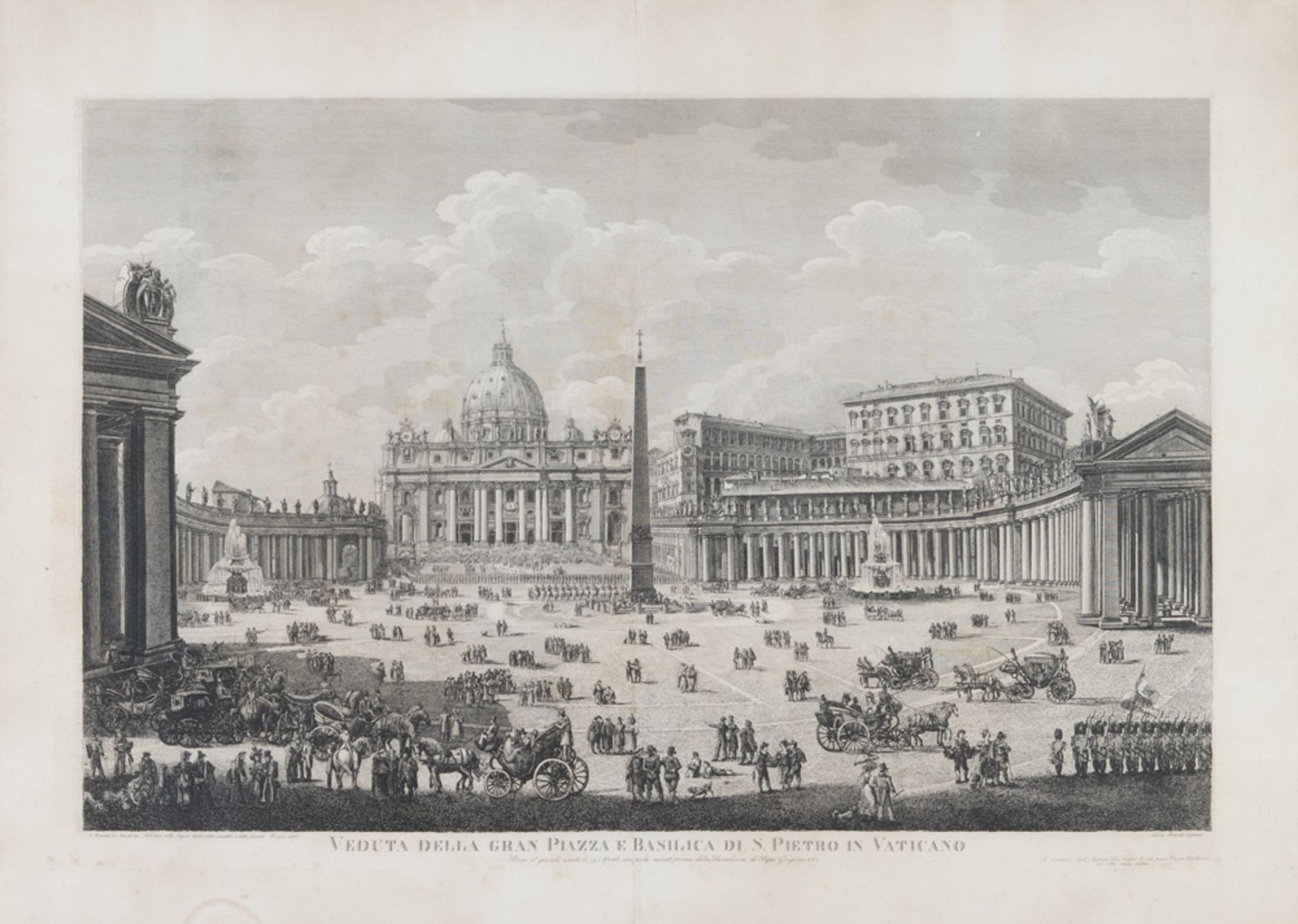 ITALIAN ENGRAVER, EARLY 20TH CENTURY VIEW OF THE ST. PETER SQUARE, AFTER ROSSINI Etching, cm. 53 x