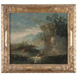 BERNARDINO BISON (Palmanova 1762 - Milan 1844) RIVER LANDSCAPE WITH SWIMMERS Oil on panel, cm. 34