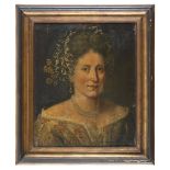 SOUTHERN ITALY PAINTER, 18TH CENTURY WOMAN'S PORTRAIT WITH PEARL NECKLACE Oil on canvas, cm. 49,5