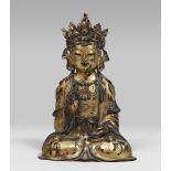 A CHINESE GILDED BRONZE SCULPTURE, EARLY 17TH CENTURY depicting Guanyin.