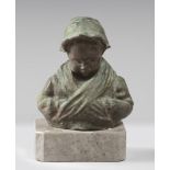 GIOVANNI DE MARTINO (Naples 1870 - 1935) Little boy's bust Green patinated bronze, cm. 16 x 13 x