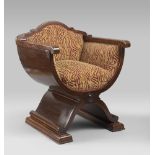 ARMCHAIR IN WOOD DYED TO WALNUT-TREE, PERIOD DECÒ with tapestry in velvet. Measures cm. 76 x 61 x