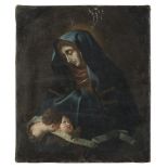 ROMAN PAINTER, 18TH CENTURY Mater Dolorosa with two cherubins Oil on canvas, cm. 42,5 x 36 PITTORE