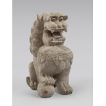 PLASTERED WOOD SCULPTURE, CHINA 20TH CENTURY representing a lion Buddhist in protective laying.