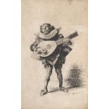 ITALIAN PAINTER, LATE 19TH CENTURY LUTE PLAYER Ink drawing on paper, cm. 25 x 15 Signed in the lower