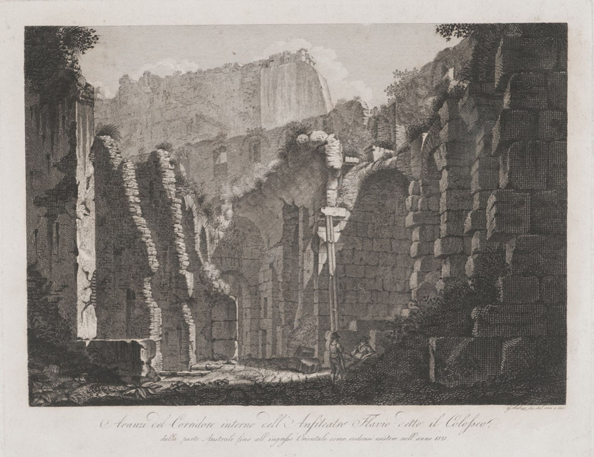 ENGRAVER 19TH CENTURY INTERIOR CORRIDOR OF COLOSSEUM Engraving, cm. 28 x 36 Subtitled Framed