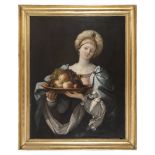 Roman painter, 17th century Young woman with still life Oil on canvas cm. 126 x 98 PITTORE ROMANO.