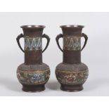 A pair of Chinese cloisonnè bronze vases. Early 20th century. Measures cm. 28 x 15. COPPIA DI VASI