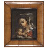 Italian painter, early 20th century Virgin with the Child Oil on slate, cm. 23 x 18 PITTORE
