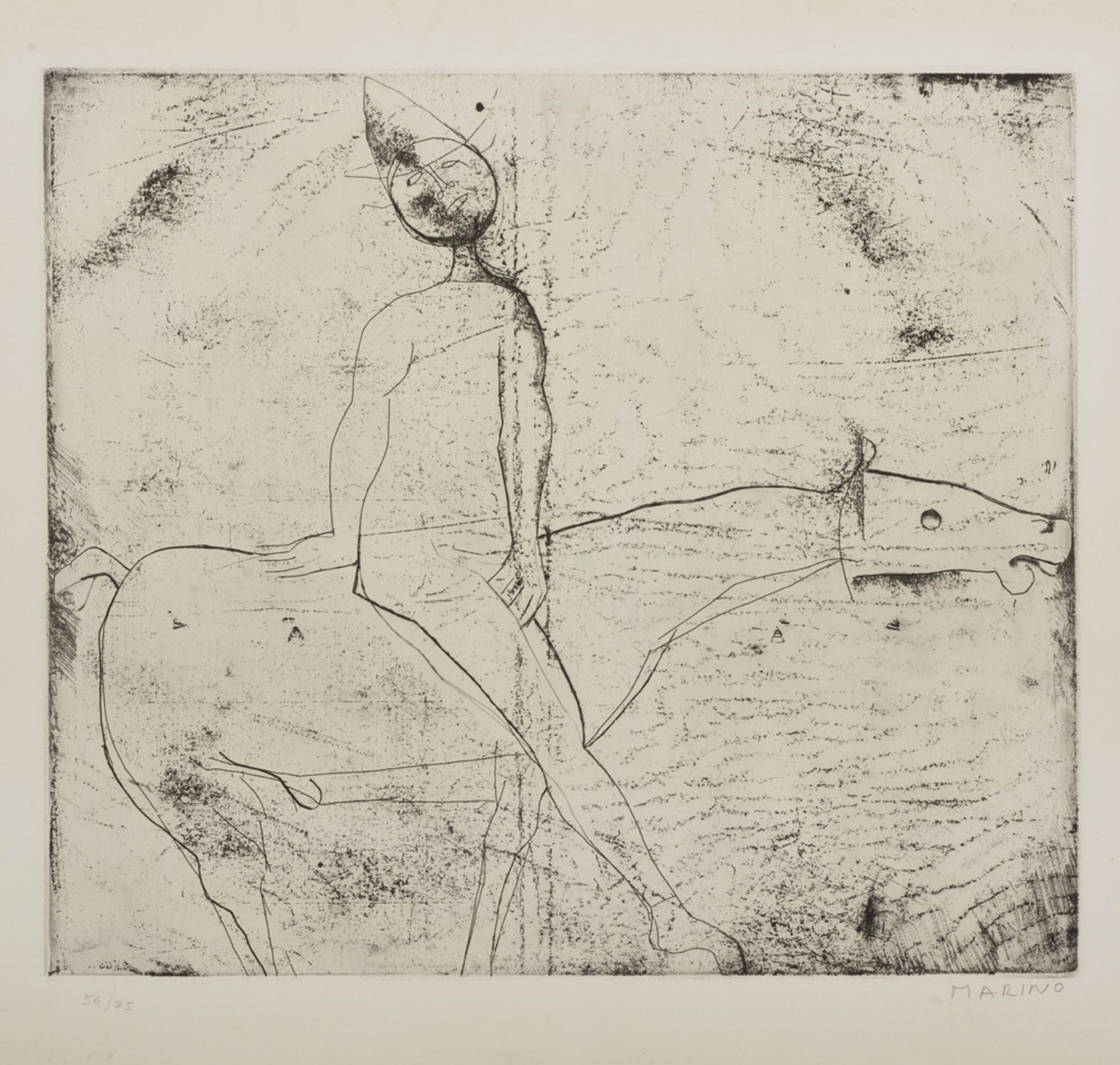 SEA SEA (Pistoia 1901 - Viareggio 1980) Man to horse Lithography, ex. 56/75 Measures of the plate,