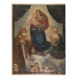 Italian painter, 19th century. Ascension of the Virgin. Remains of Oil on Canvas, cm. 130 x 100.