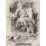 GIUSEPPE MENTESSI att.a (Ferrara 1857 - Milan 1931) SCULPTURE'S SKETCH OF ARMED FIGURE Pencil and