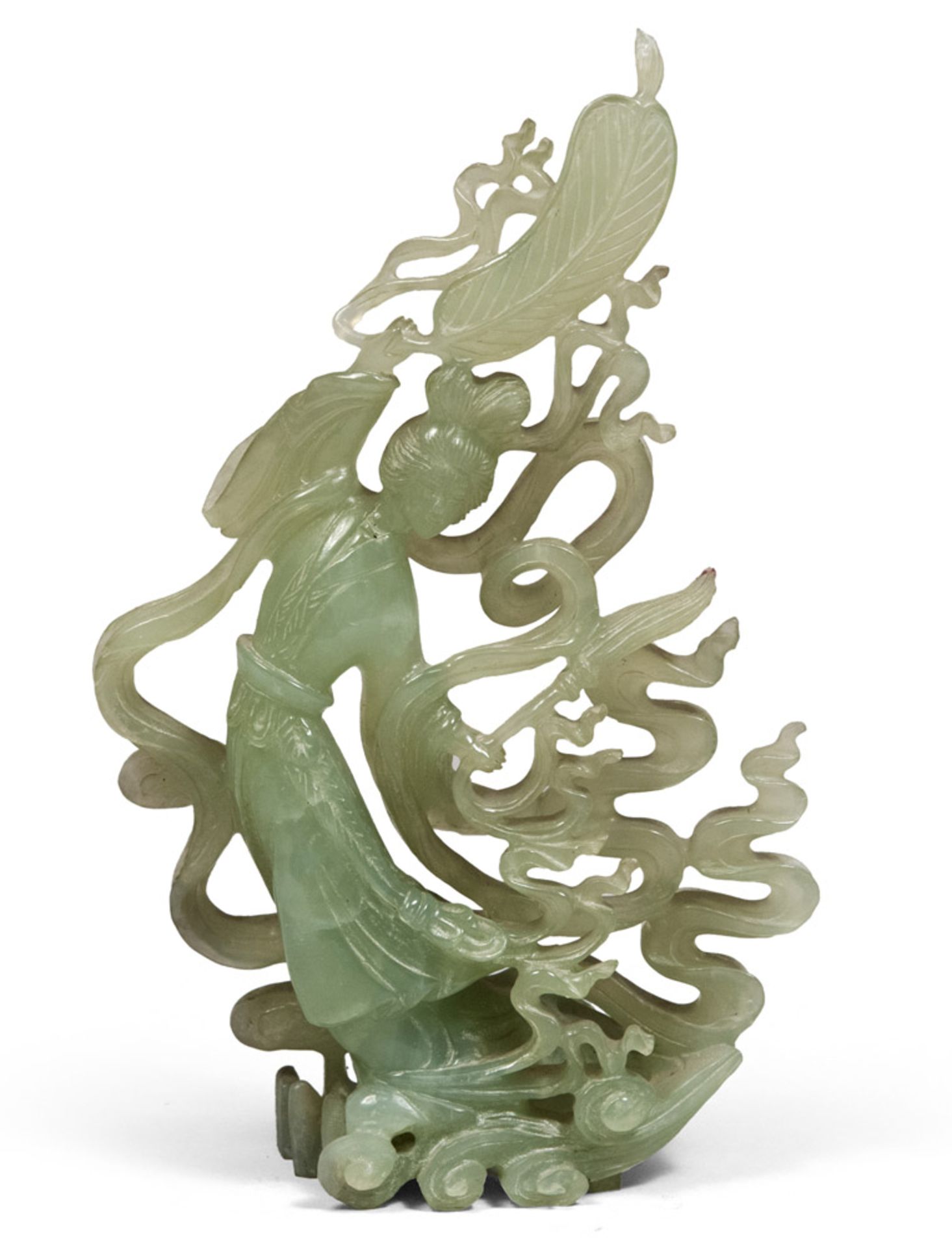 A Chinese fluorite sculpture depicting Zhinu, 20th century.