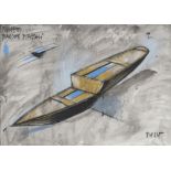 FABRIZIO PLESSI (Reggio Emilia 1940) I plan digital boats Mixed technique on cardboard, cm. 50 x
