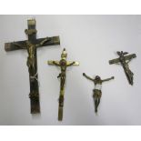 A BRONZE CHRIST AND THREE CRUCIFIx, 18TH-19TH CENTURY one with wooden Cross. Measures cm. 29 x 16.