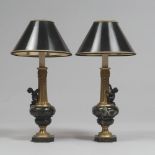 A pair of green marble and bronze lamps, early 20th century.