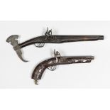 Two wooden drilling pistols with metal and mother-of-pearl inlays, late 18th century. Max. Length