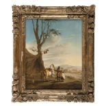 Dutch painter, first half of the 19th century Landscape with knight and countrywoman Oil on