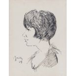 FABIO FAILLA (Lucca 1917 - Rome 1987) Female profile, 1969 Pen on paper, cm. 45 x 33 Signature and