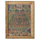 A TIBETAN POLYCHROME ON SILK THANKA, EARLY 20TH CENTURY Measures cm. 22,7 x 16,5. PICCOLA THANKA