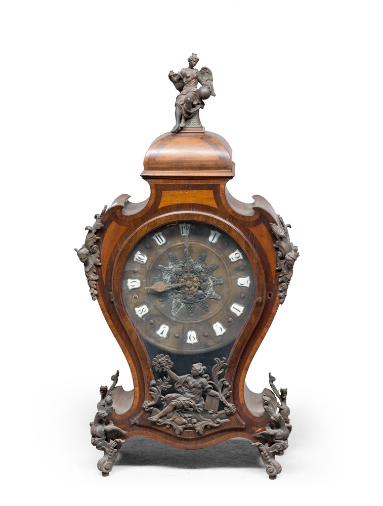 GREAT CARTEL CLOCK, 18TH CENTURY with box in wood of walnut-tree and reserves in violet ebony. Cap