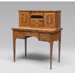 EBONY DESK WITH COIN CABINET, FRANCE OR LOMBARDY, END OF LOUIS XIV PERIOD Measures closed cm. 126