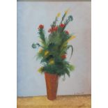 GIOVANNI OMICCIOLI (Roma 1901 - 1975) Vaso di fiori Olio su cartoncino, cm. 51,5 x 35,5 Firma in