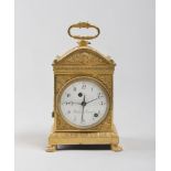 GILT BRONZE TABLE CLOCK, LATE 18TH CENTURY White enamel dial, marked 'Meuron & Comp'. 'Ainè