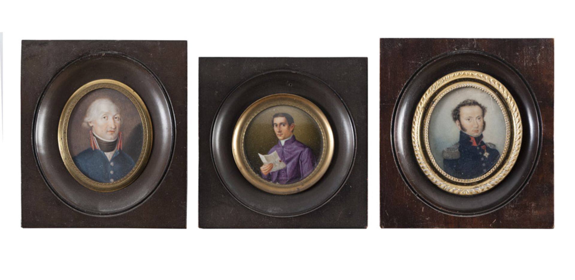 ITALIAN PAINTERS, LATE 18TH CENTURY OFFICERS' PORTRAITS PRELATE'S PORTRAIT Three miniatures on