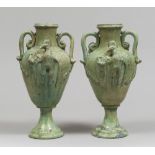 A PAIR OF EARTHENWARE VASES, PROBABLY SICILY, 19TH CENTURY entirely green enamel, with embossed