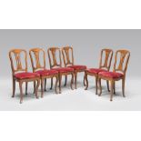 SIX CHERRY WOOD CHAIRS, PIEMONTE OR LOMBARDY, 18TH CENTURY Measures 93 x 46 x 43. SEI BELLE SEDIE IN