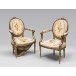 A PAIR OF SMALL GILT WOOD ARMCHAIRS, FRANCE 19TH CENTURY Measures cm. 94 x 61 x 52. COPPIA DI