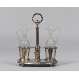 SILVER CRUET, PUNCH PARIS 1819-1838 with glass bottles Title 950/1000. Measures cm. 36 x 27 x 14,