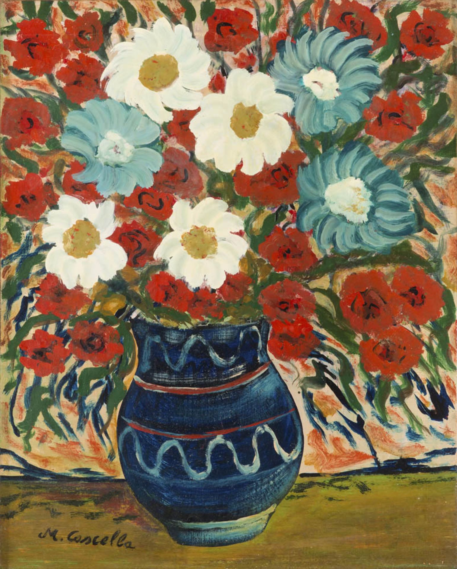 MICHELE CASCELLA (Ortona 1892 - Milano 1989) Vaso di fiori Olio su lino, cm. 49 x 39 Firma in basso