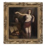 ITALIAN PAINTER, END OF 19 CENTURY THE TEMPTATION OF SAINT FRANCIS Oil on copper, cm. 55 x 51 Not