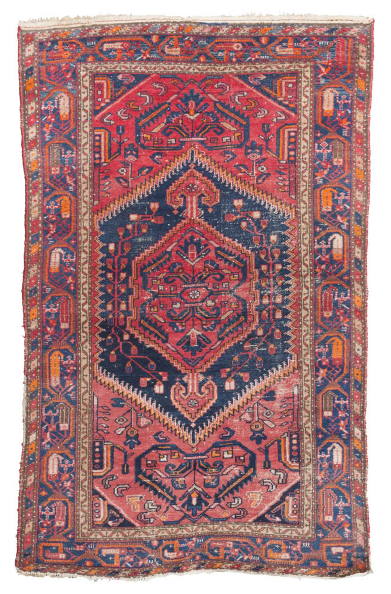 HAMADAN CARPET, MID 20TH CENTURY with jagged medallions and secondary motifs with branches of