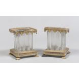 A PAIR OF CRYSTAL AND BRONZE VASES, NEOGOTIC PERIOD with chiselled ornamented shingles. Measures cm.