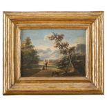 NORTHERN ITALY PAINTER, 18TH CENTURY RIVER LANDSCAPE WITH WAYFARERS LANDSCAPE WITH MEDIEVAL