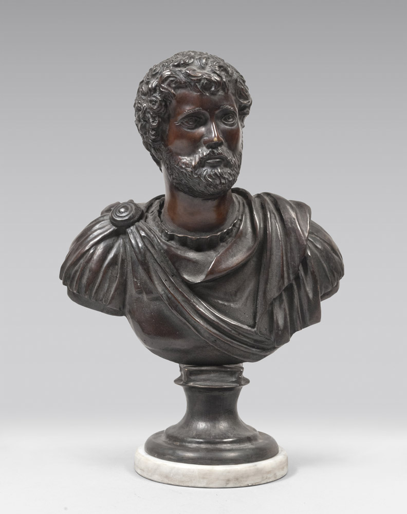 BRONZE BUST OF EMPEROR, EARLY 20TH CENTURY Measures cm. 40 x 30 x 16. BUSTO DI IMPERATORE IN BRONZO,