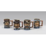 FOUR SMALL MUGS, ITALIAN MANIFACTURE 20TH CENTURY in polychrome ceramic, with faces of nineteenth